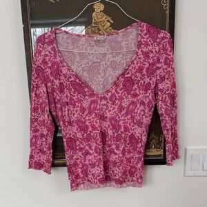 Elegant Pink Paisley V-Neck Blouse